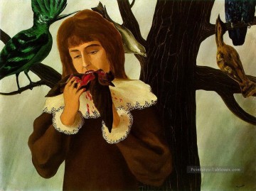  oiseau - jeune fille mangeant un oiseau le plaisir 1927 Rene Magritte